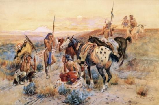 Wikioo.org - The Encyclopedia of Fine Arts - Painting, Artwork by Charles Marion Russell - First Wagon Trail