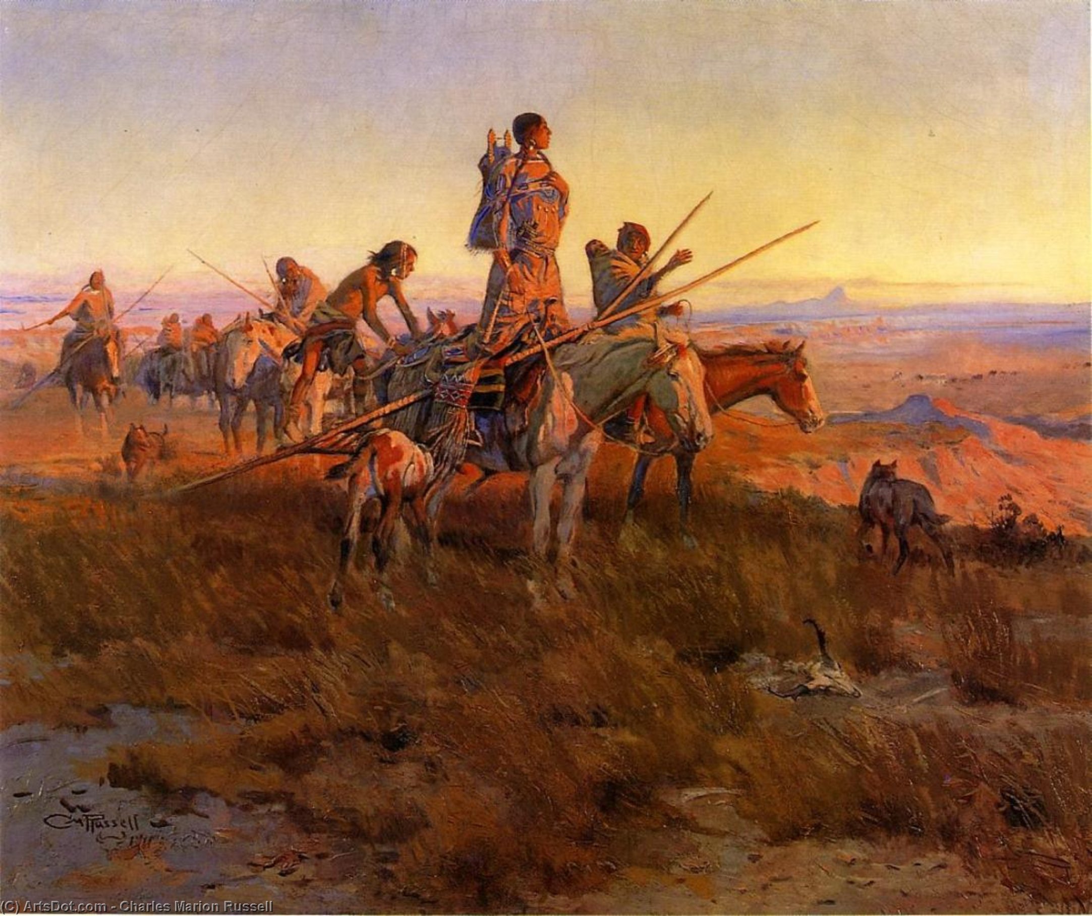 Wikioo.org - The Encyclopedia of Fine Arts - Painting, Artwork by Charles Marion Russell - In the Wake of the Buffalo Hunters