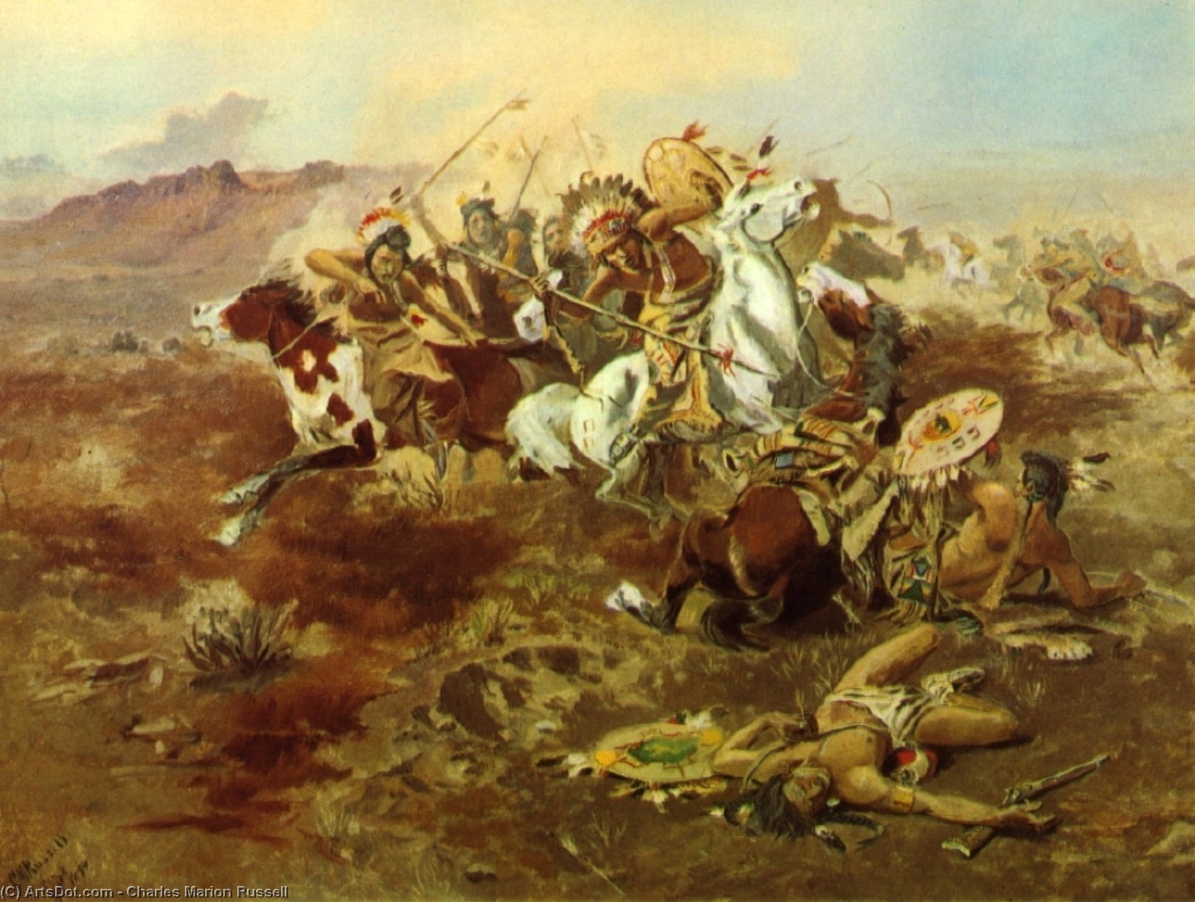 WikiOO.org - Enciklopedija likovnih umjetnosti - Slikarstvo, umjetnička djela Charles Marion Russell - Indian Fight, #1