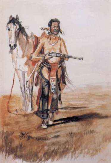 Wikioo.org – L'Encyclopédie des Beaux Arts - Peinture, Oeuvre de Charles Marion Russell - Indian Avec Riffle