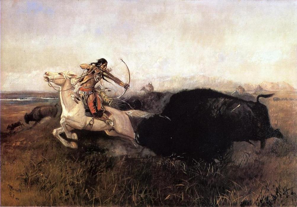 Wikioo.org – L'Encyclopédie des Beaux Arts - Peinture, Oeuvre de Charles Marion Russell - Chasse Indiens Buffalo