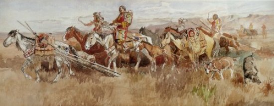 Wikioo.org - The Encyclopedia of Fine Arts - Painting, Artwork by Charles Marion Russell - Indians on the Prarie