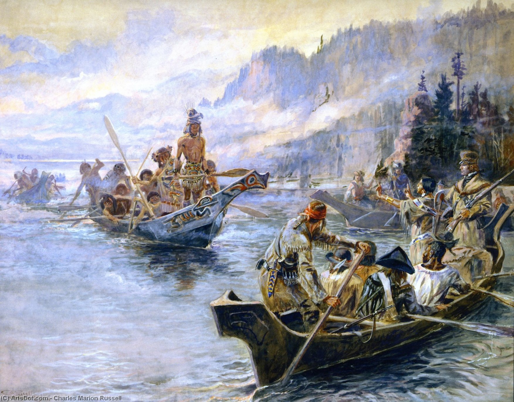 WikiOO.org - Encyclopedia of Fine Arts - Malba, Artwork Charles Marion Russell - Lewis and Clark on the Lower Columbia