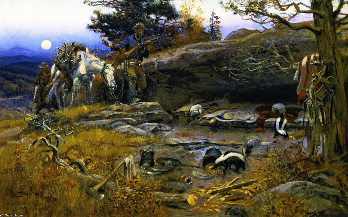 Wikioo.org - The Encyclopedia of Fine Arts - Painting, Artwork by Charles Marion Russell - Man's Weapons Are Useless When Nature Goes Armed