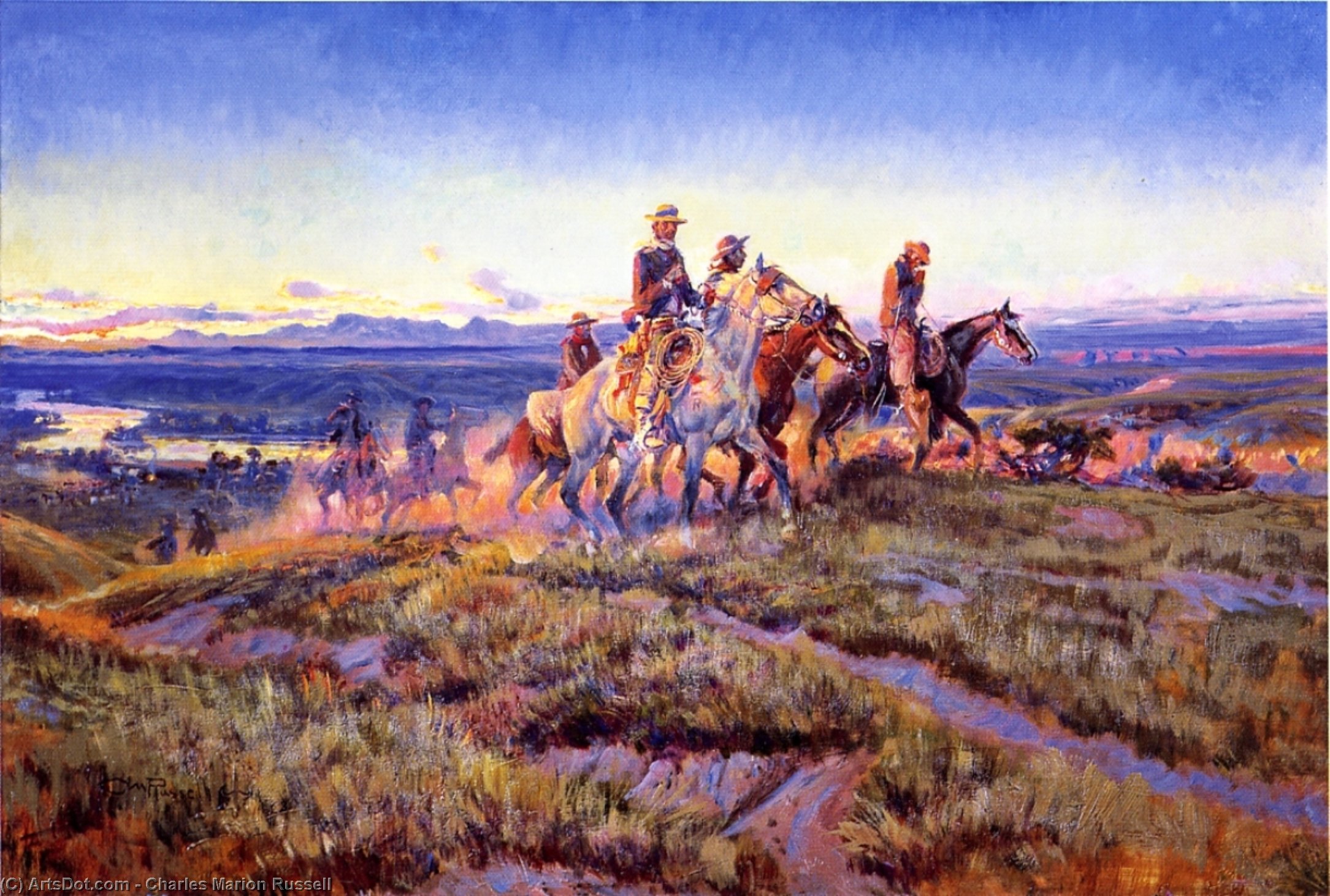 Wikioo.org - The Encyclopedia of Fine Arts - Painting, Artwork by Charles Marion Russell - Men of the Open Range