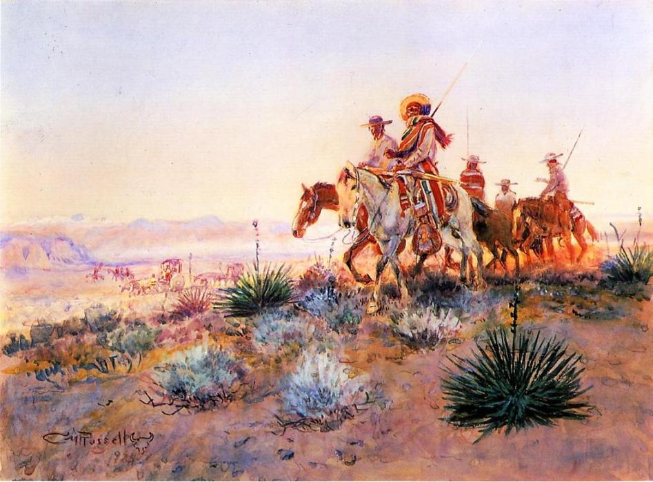 WikiOO.org - Encyclopedia of Fine Arts - Schilderen, Artwork Charles Marion Russell - Mexican Buffalo Hunters