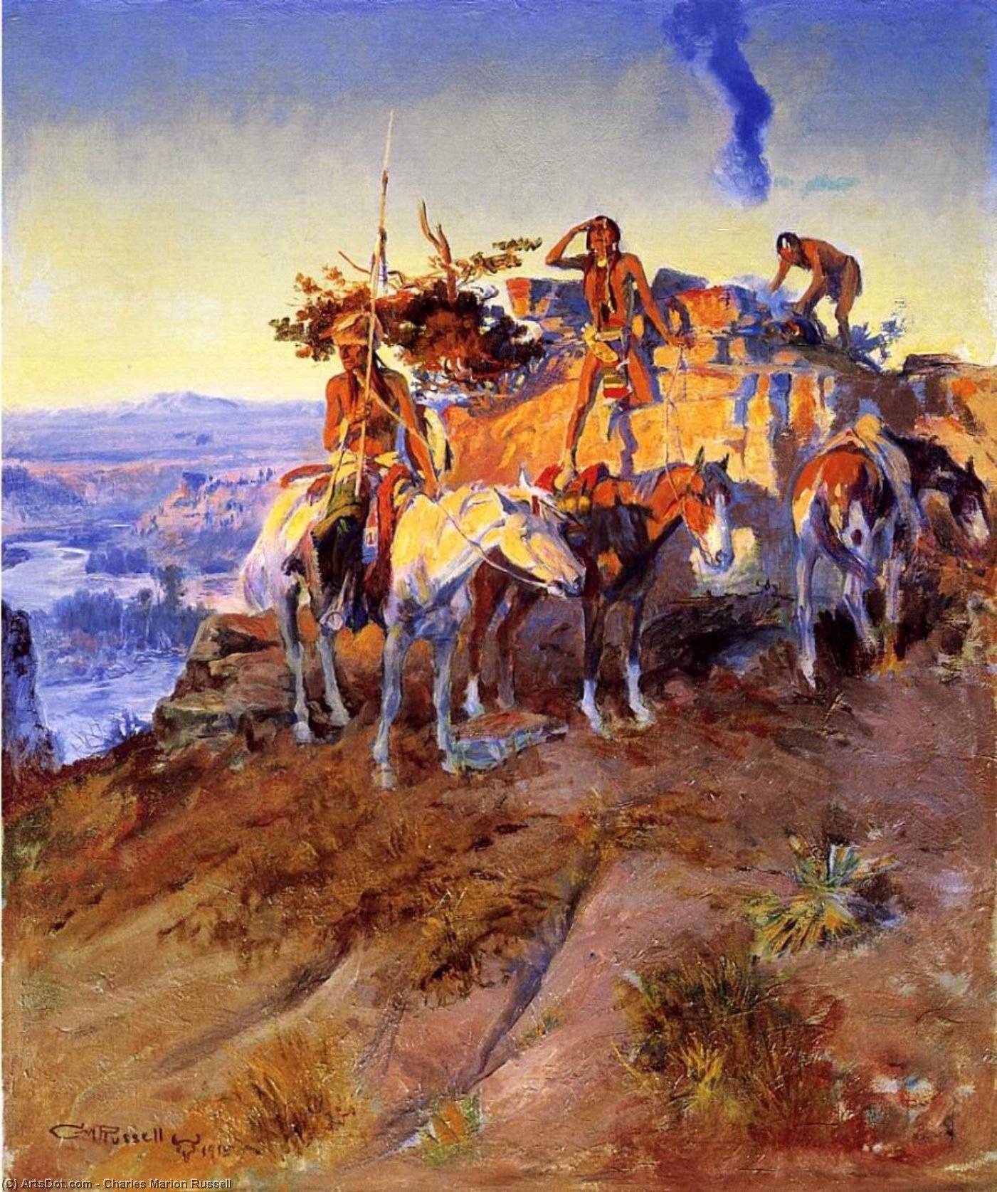 Wikioo.org - The Encyclopedia of Fine Arts - Painting, Artwork by Charles Marion Russell - Signal Smoke