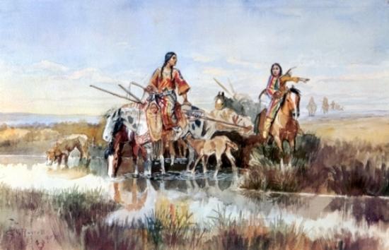 WikiOO.org - 百科事典 - 絵画、アートワーク Charles Marion Russell - トラボイとSquaws