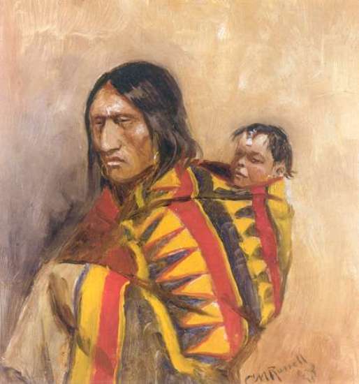 Wikioo.org - The Encyclopedia of Fine Arts - Painting, Artwork by Charles Marion Russell - Stone-in-Moccasin Woman