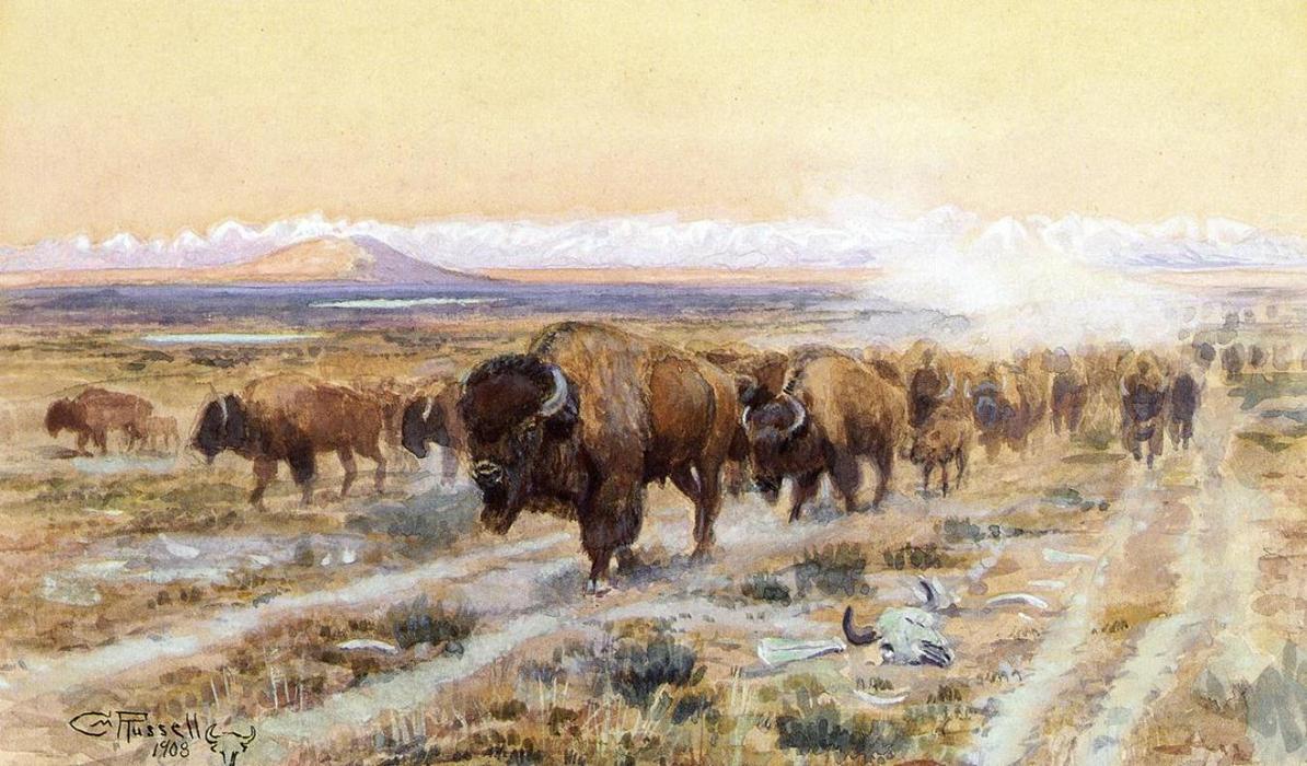 WikiOO.org - Εγκυκλοπαίδεια Καλών Τεχνών - Ζωγραφική, έργα τέχνης Charles Marion Russell - The Bison Trail