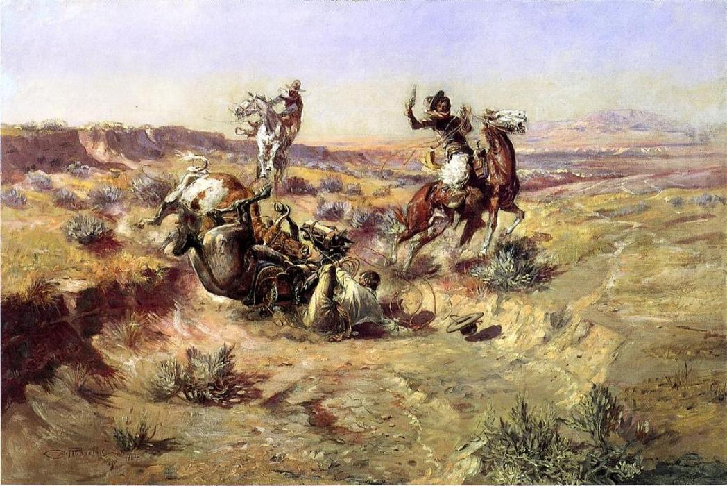 Wikioo.org - The Encyclopedia of Fine Arts - Painting, Artwork by Charles Marion Russell - The Broken Rope