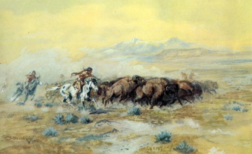 Wikioo.org - The Encyclopedia of Fine Arts - Painting, Artwork by Charles Marion Russell - The Buffalo Hunt