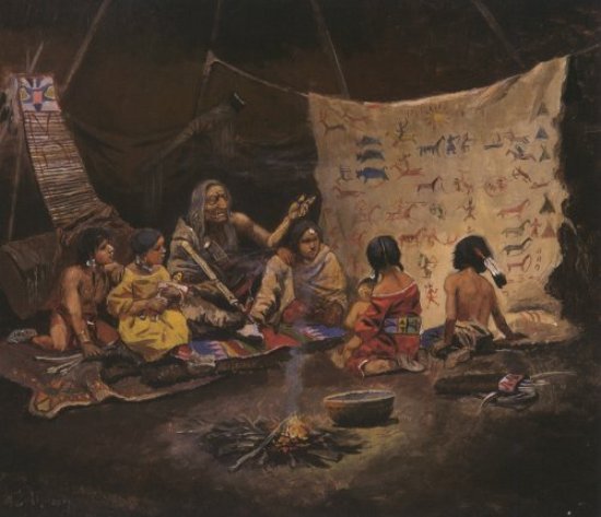 Wikioo.org - The Encyclopedia of Fine Arts - Painting, Artwork by Charles Marion Russell - The Kindergarten or The Storyteller
