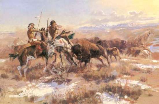 Wikioo.org - The Encyclopedia of Fine Arts - Painting, Artwork by Charles Marion Russell - The Wounded Buffalo