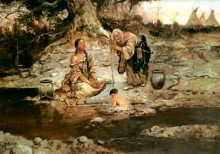 WikiOO.org - Encyclopedia of Fine Arts - Lukisan, Artwork Charles Marion Russell - Three Generations