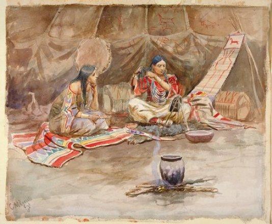 Wikoo.org - موسوعة الفنون الجميلة - اللوحة، العمل الفني Charles Marion Russell - Two Indian Maidens