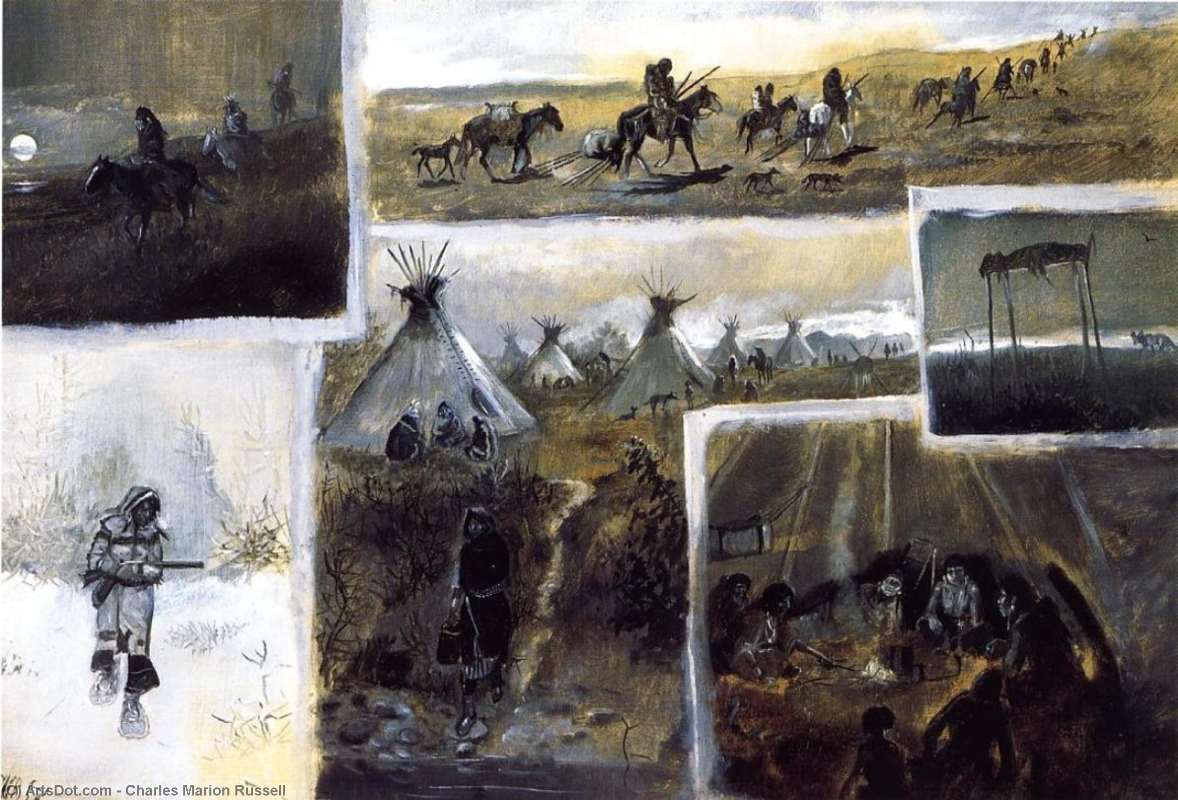 Wikioo.org - The Encyclopedia of Fine Arts - Painting, Artwork by Charles Marion Russell - Western Montage