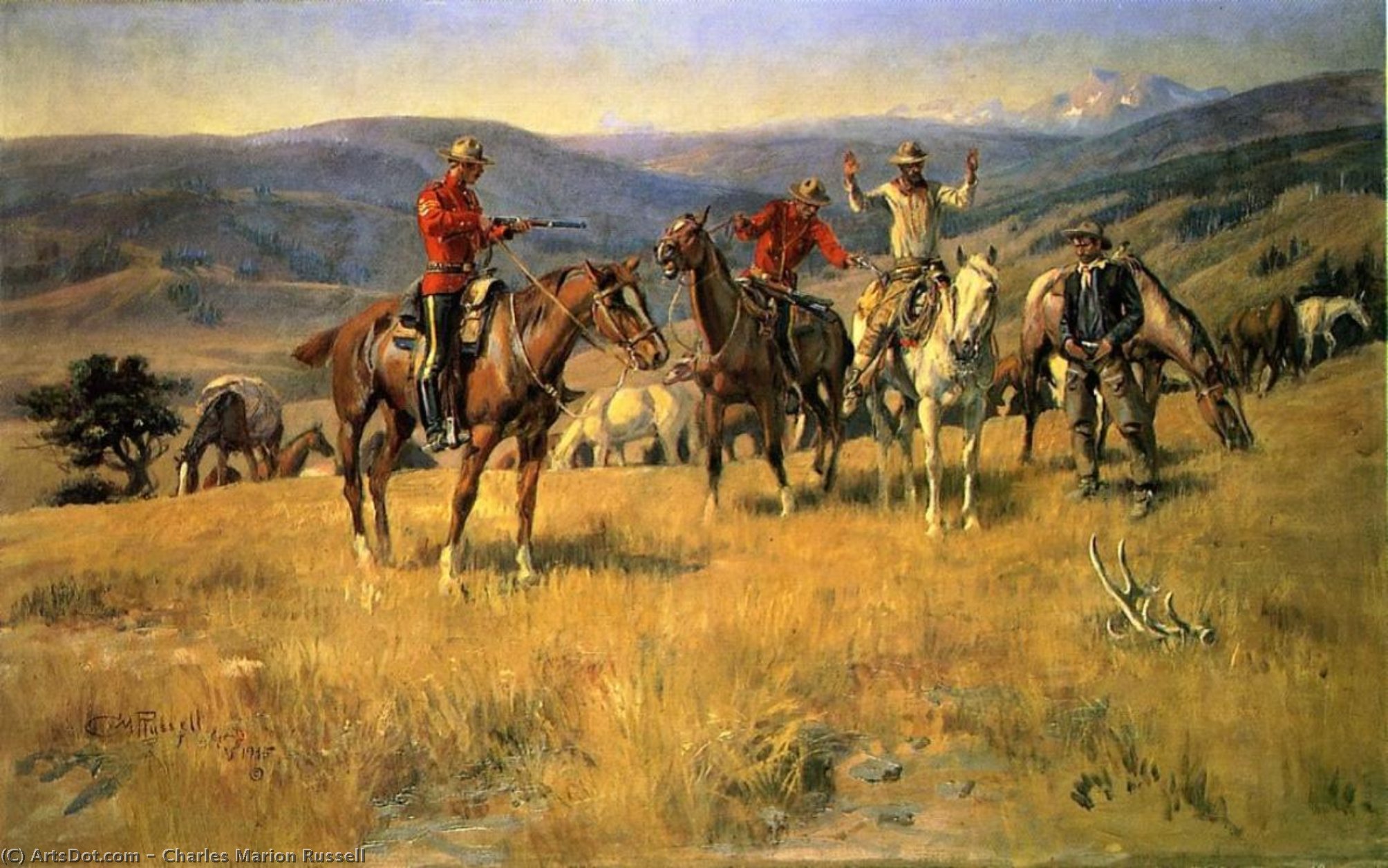 Wikioo.org - The Encyclopedia of Fine Arts - Painting, Artwork by Charles Marion Russell - When Law Dulls the Edge of Chance
