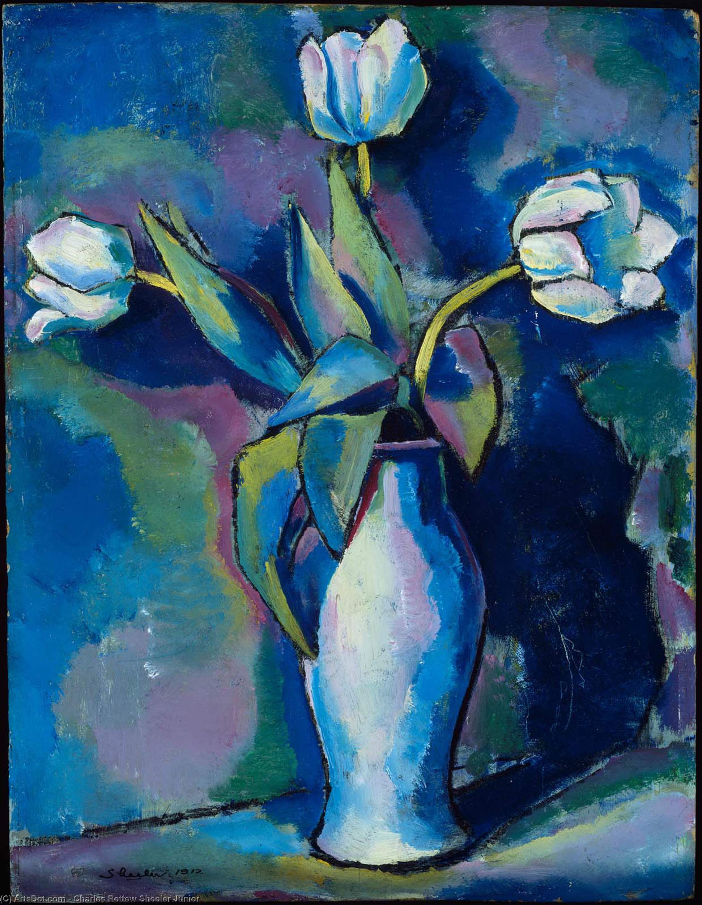 WikiOO.org - Encyclopedia of Fine Arts - Maľba, Artwork Charles Rettew Sheeler Junior - Three White Tulips