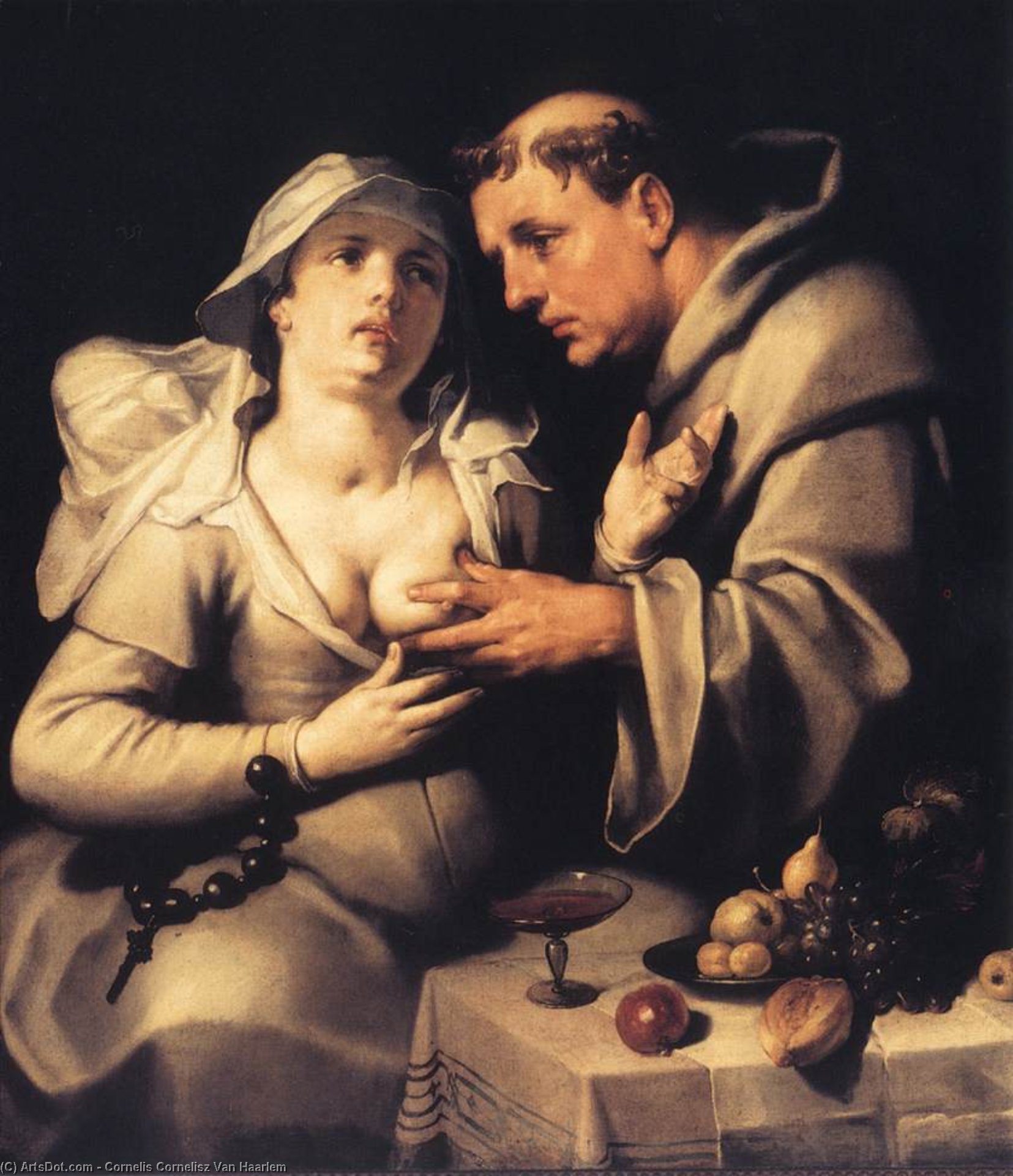 Wikioo.org – L'Encyclopédie des Beaux Arts - Peinture, Oeuvre de Cornelis Cornelisz Van Haarlem - le moine et  au  Religieuse
