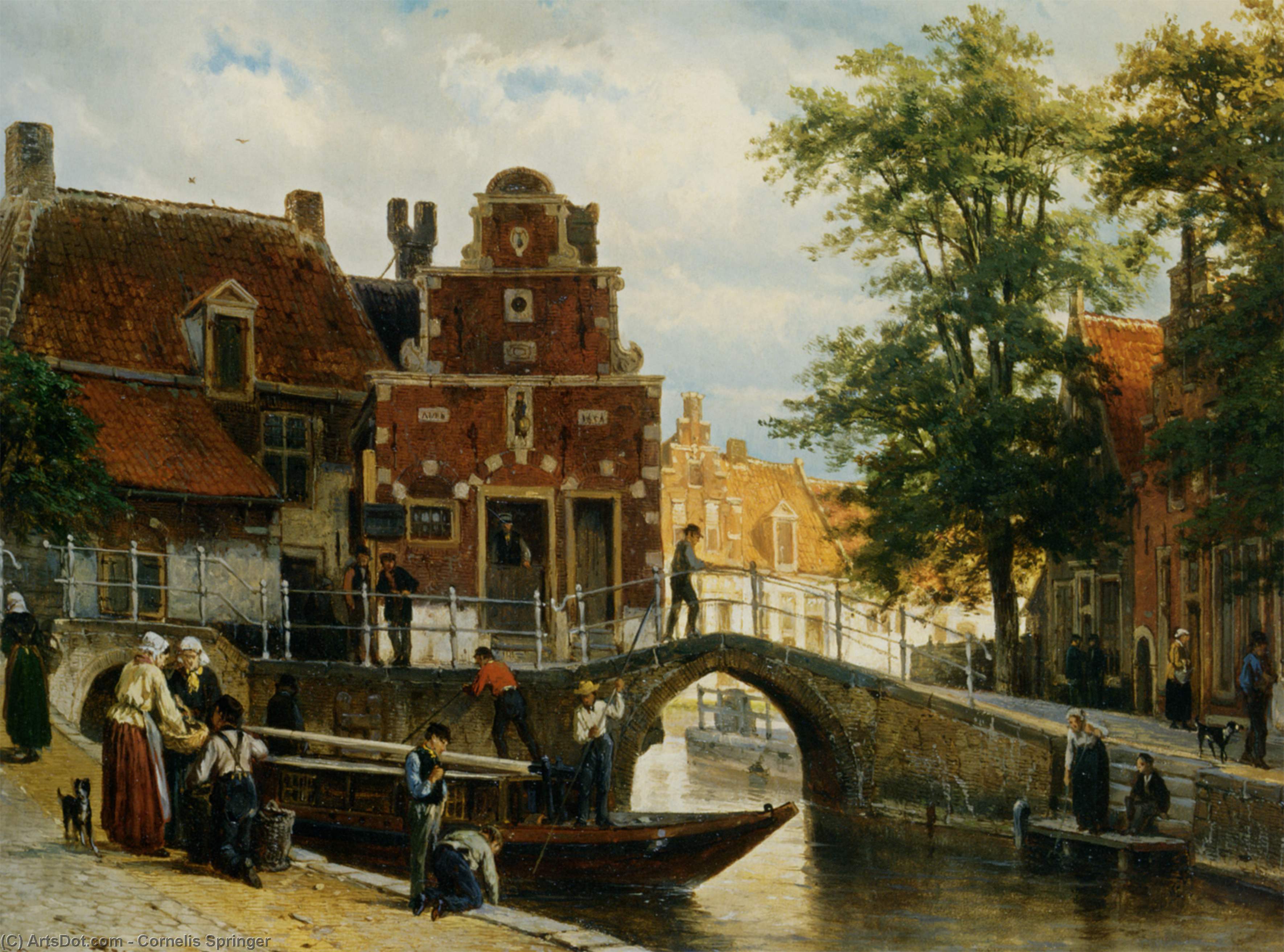 Wikoo.org - موسوعة الفنون الجميلة - اللوحة، العمل الفني Cornelis Springer - A View of Franeker with the Zakkend Ragerschuisje