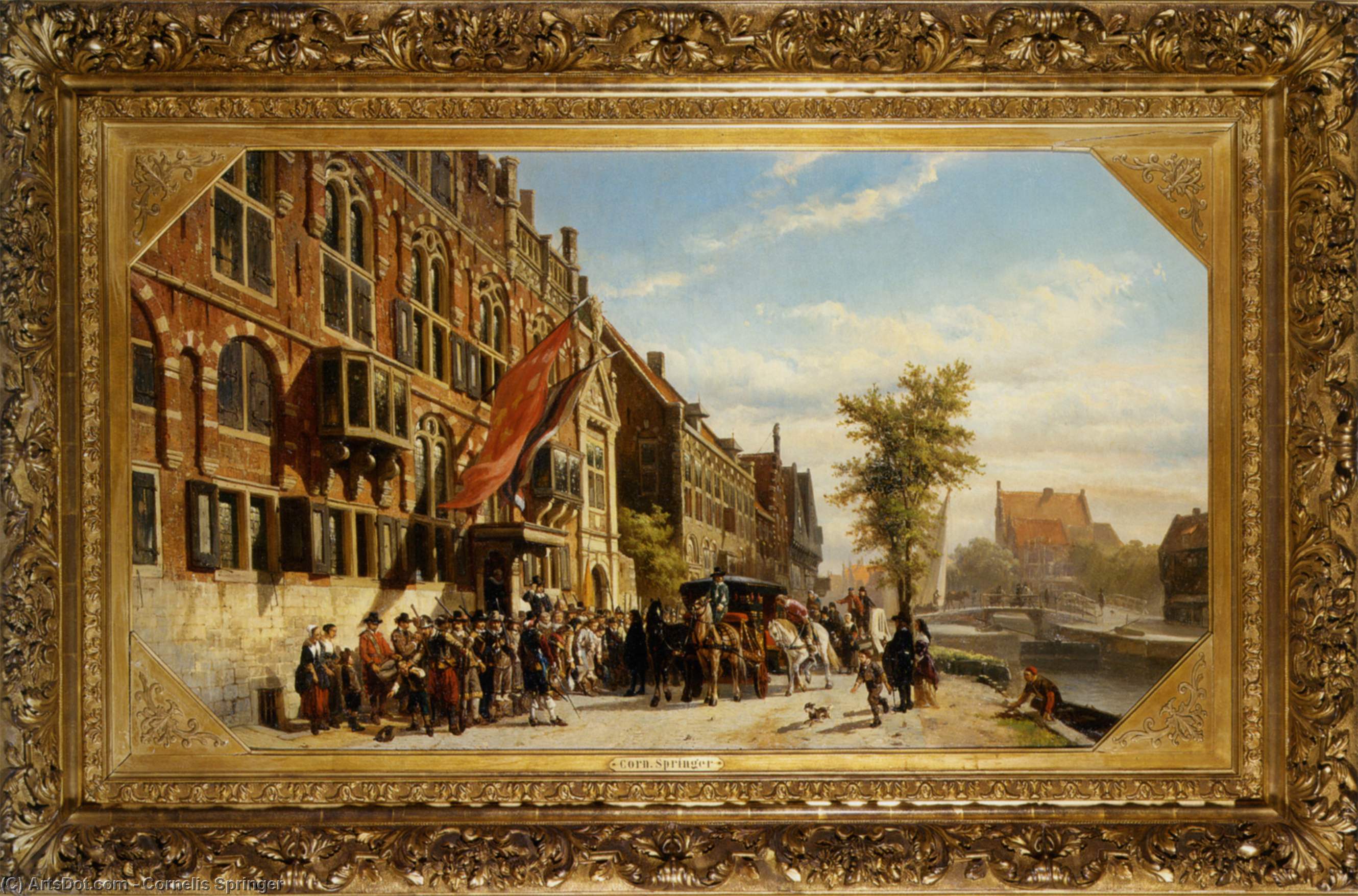 WikiOO.org - 백과 사전 - 회화, 삽화 Cornelis Springer - A visit of Bayliff Ten Frootenhuys to the Guild of Archers