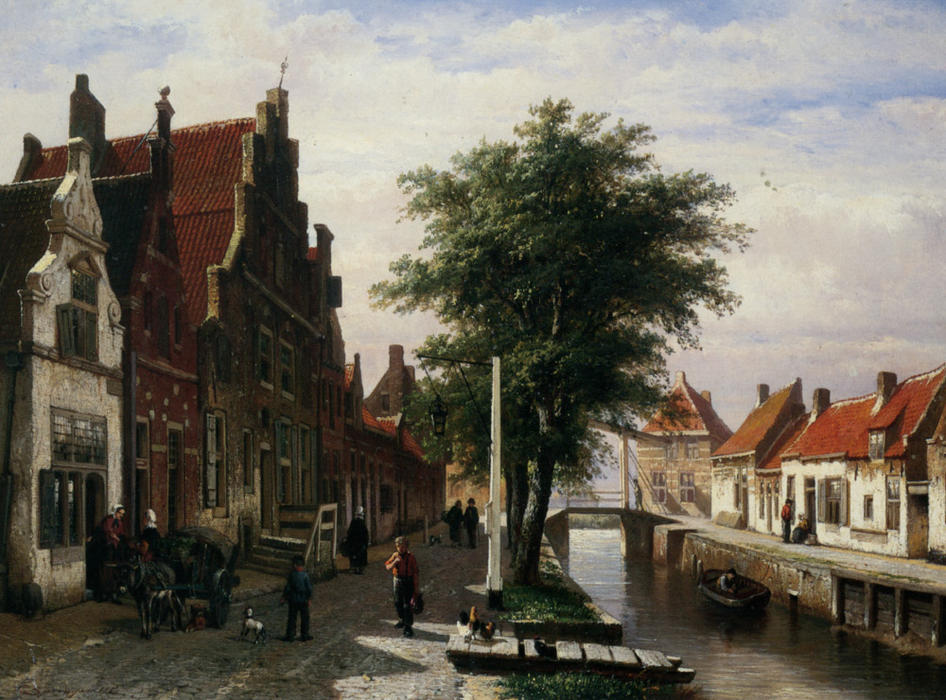 Wikioo.org - The Encyclopedia of Fine Arts - Painting, Artwork by Cornelis Springer - Along the Canal