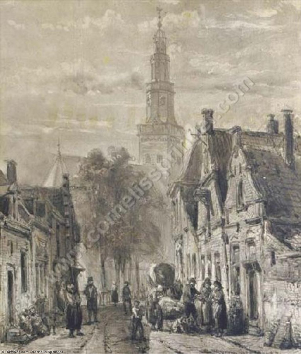 WikiOO.org - Güzel Sanatlar Ansiklopedisi - Resim, Resimler Cornelis Springer - Hinloopen. Activities in the Dutch town of Hindelopen