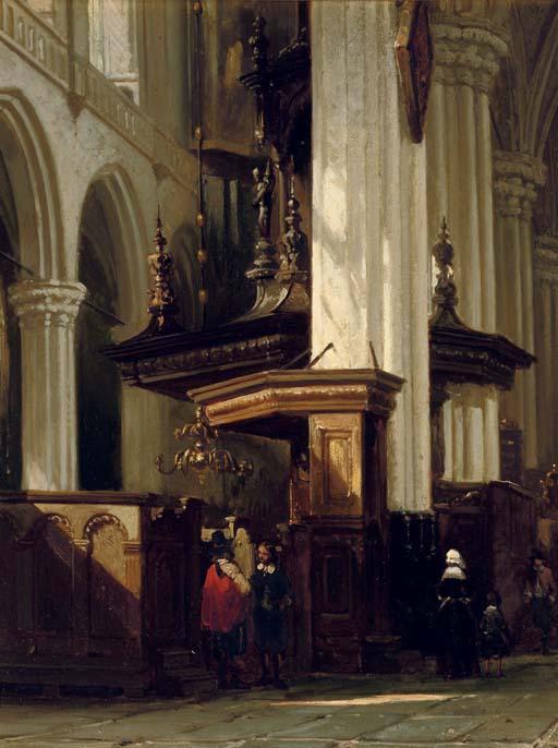 Wikioo.org - The Encyclopedia of Fine Arts - Painting, Artwork by Cornelis Springer - The interior of the Nieuwe Kerk, Amsterdam