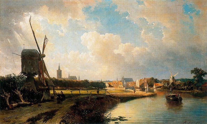 Wikoo.org - موسوعة الفنون الجميلة - اللوحة، العمل الفني Cornelis Springer - Vista de La Haya desde el canal a Delft en el siglo XVII