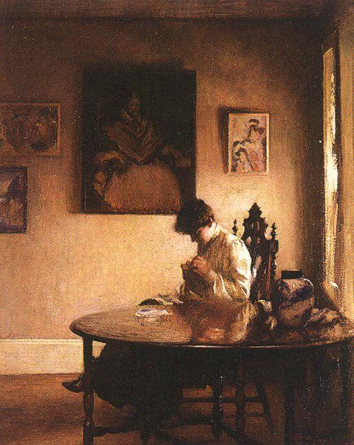 Wikioo.org - The Encyclopedia of Fine Arts - Painting, Artwork by Edmund Charles Tarbell - Girl Crotcheting