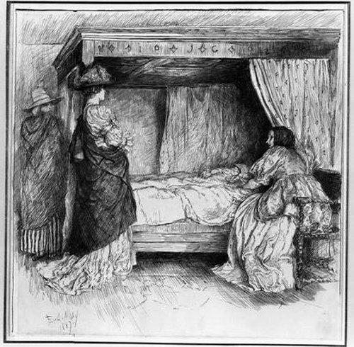 Wikioo.org - Bách khoa toàn thư về mỹ thuật - Vẽ tranh, Tác phẩm nghệ thuật Edwin Austin Abbey - Illustration for Barbara Allen At Sick Bed