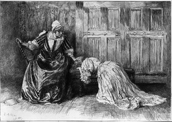 Wikioo.org - The Encyclopedia of Fine Arts - Painting, Artwork by Edwin Austin Abbey - Illustration for Barbara Allen Kneeling in Sorrow