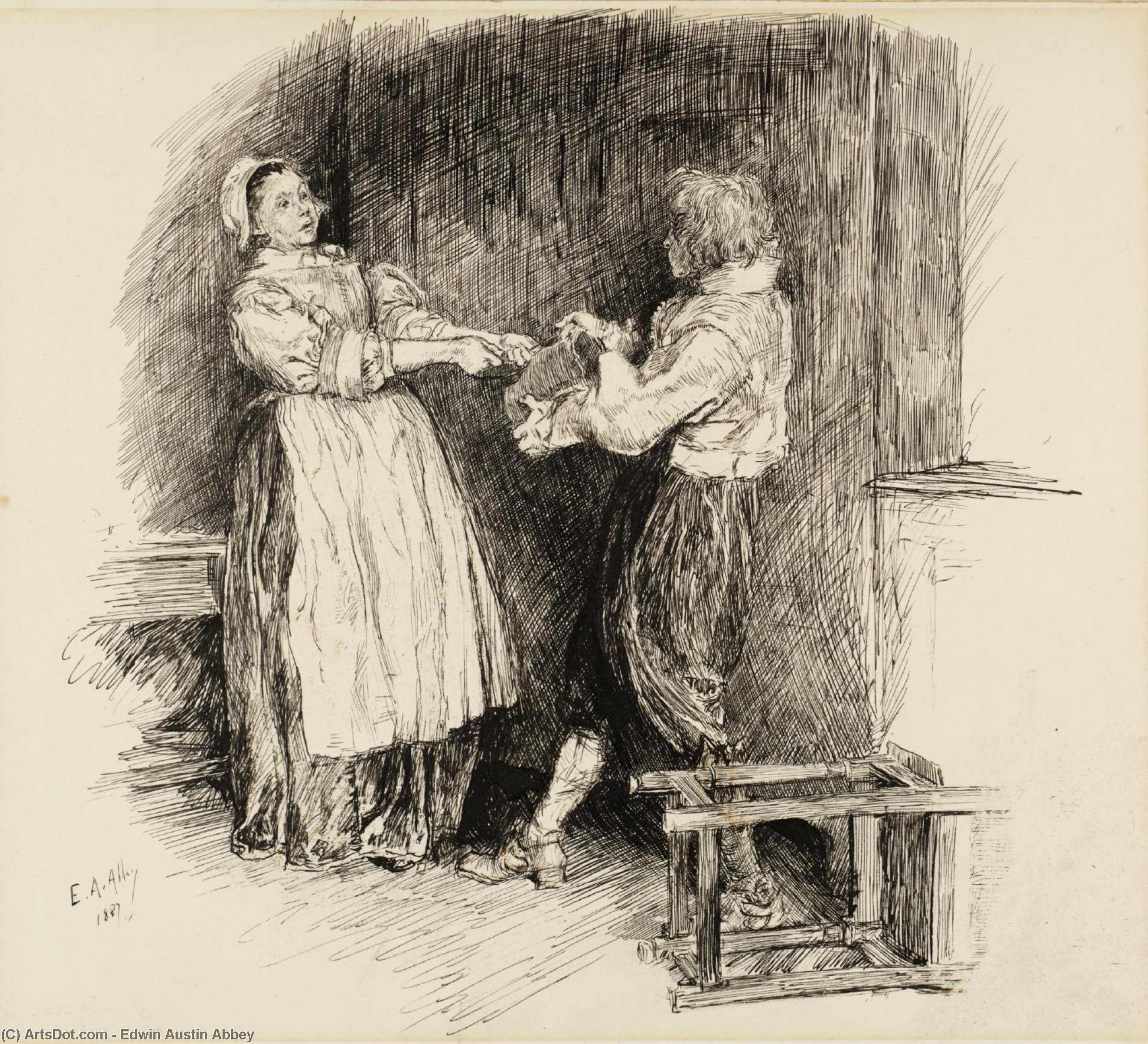 Wikioo.org – La Enciclopedia de las Bellas Artes - Pintura, Obras de arte de Edwin Austin Abbey - Ilustración para `The Cuero Bottel'