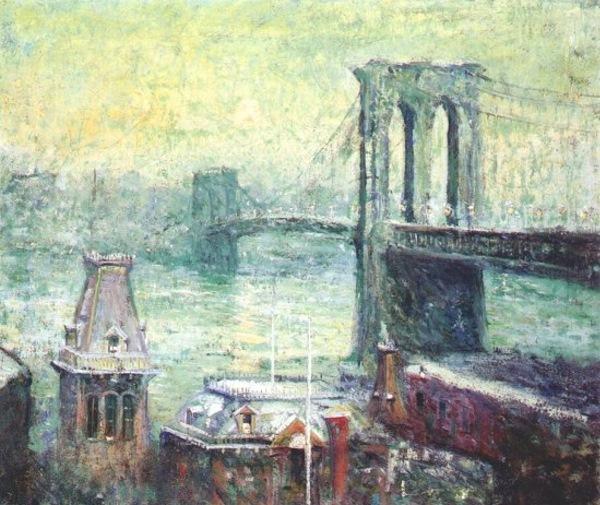 Wikoo.org - موسوعة الفنون الجميلة - اللوحة، العمل الفني Ernest Lawson - Brooklyn Bridge