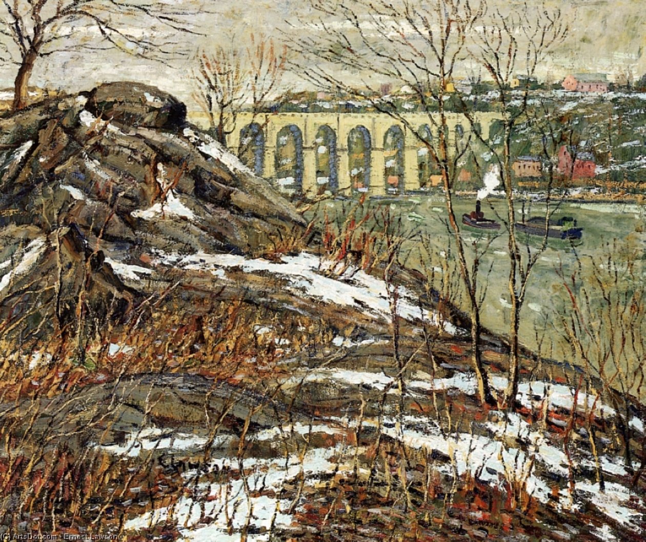 Wikoo.org - موسوعة الفنون الجميلة - اللوحة، العمل الفني Ernest Lawson - Harlem River in Winter