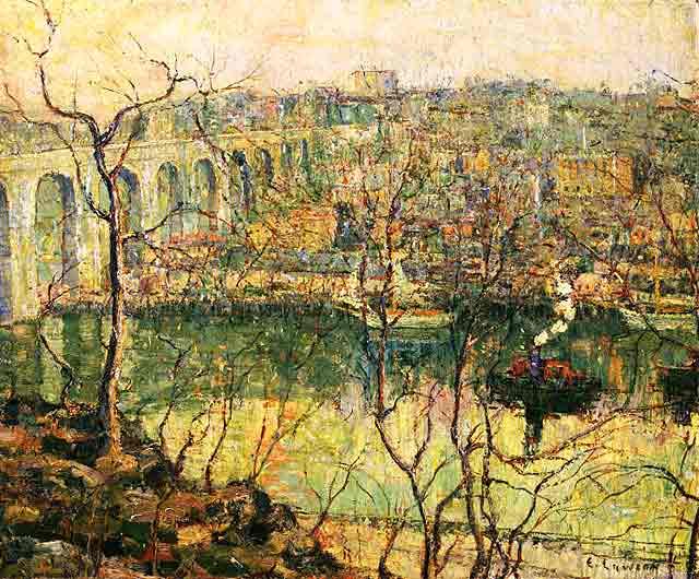 Wikioo.org - The Encyclopedia of Fine Arts - Painting, Artwork by Ernest Lawson - High Bridge—Early Moon