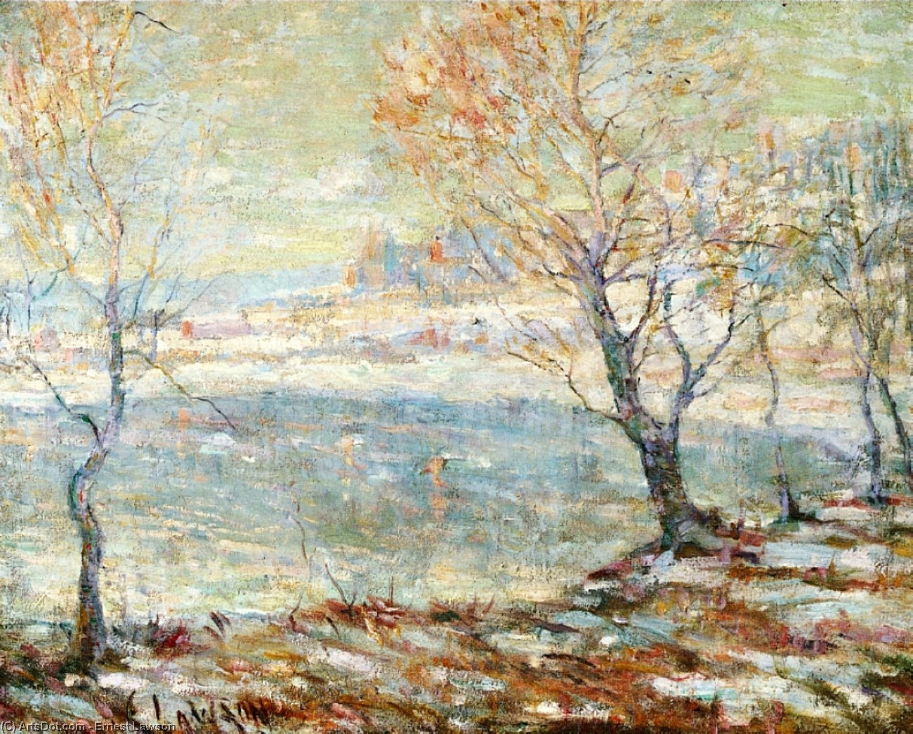 Wikioo.org - The Encyclopedia of Fine Arts - Painting, Artwork by Ernest Lawson - Inwood on Hudson, In the Snow