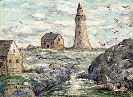Wikioo.org - The Encyclopedia of Fine Arts - Painting, Artwork by Ernest Lawson - Lighthouse at Peggy's Cove, Nova Scotia