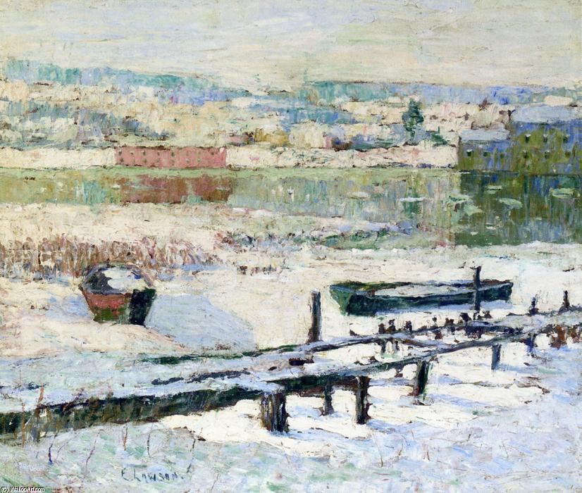 Wikoo.org - موسوعة الفنون الجميلة - اللوحة، العمل الفني Ernest Lawson - River in Winter