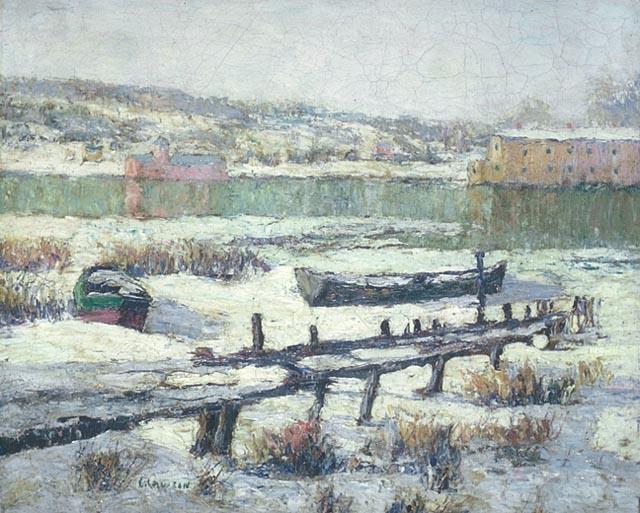 Wikoo.org - موسوعة الفنون الجميلة - اللوحة، العمل الفني Ernest Lawson - Snowbound Boats