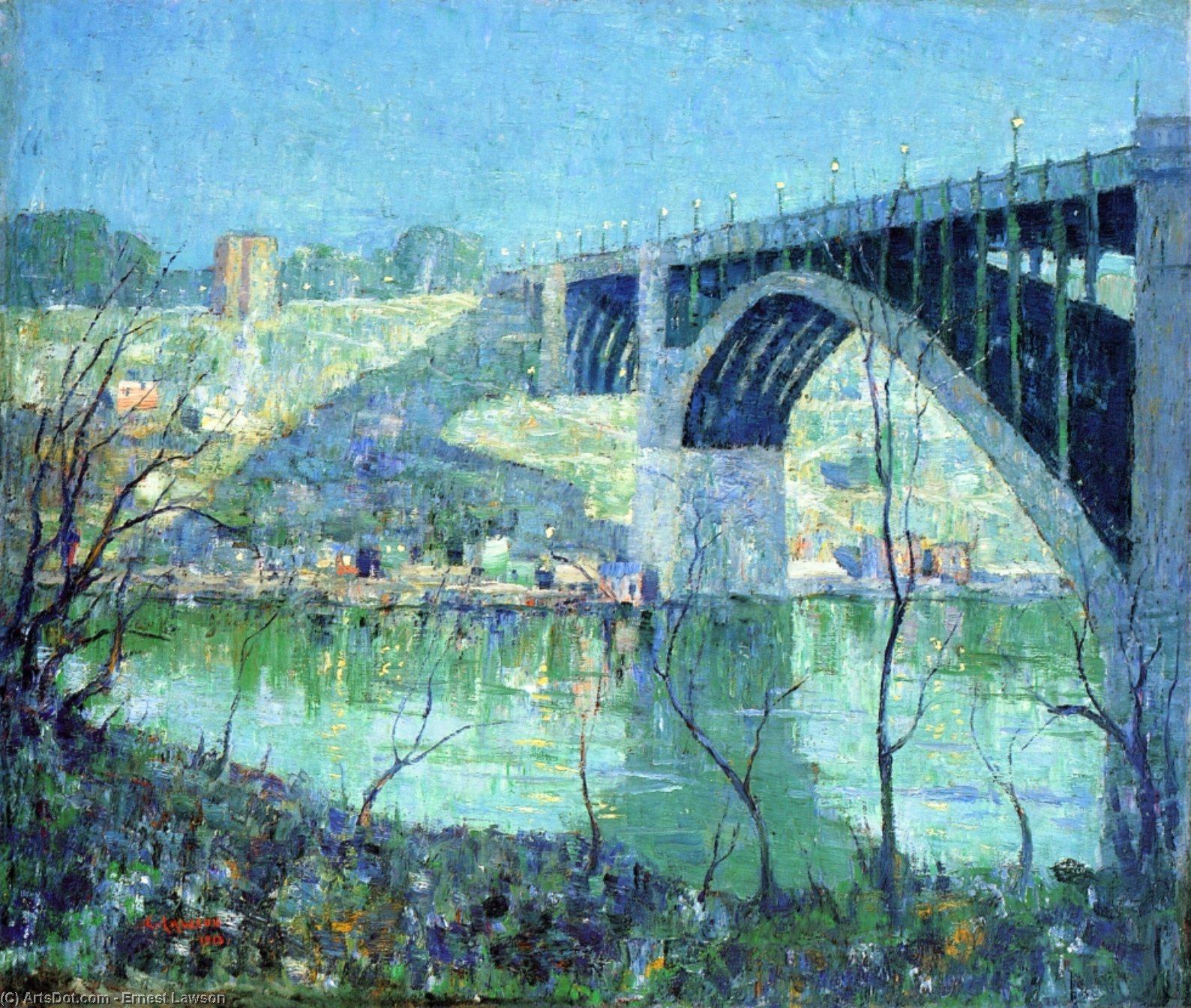 Wikioo.org - The Encyclopedia of Fine Arts - Painting, Artwork by Ernest Lawson - Spring Night, Harlem River