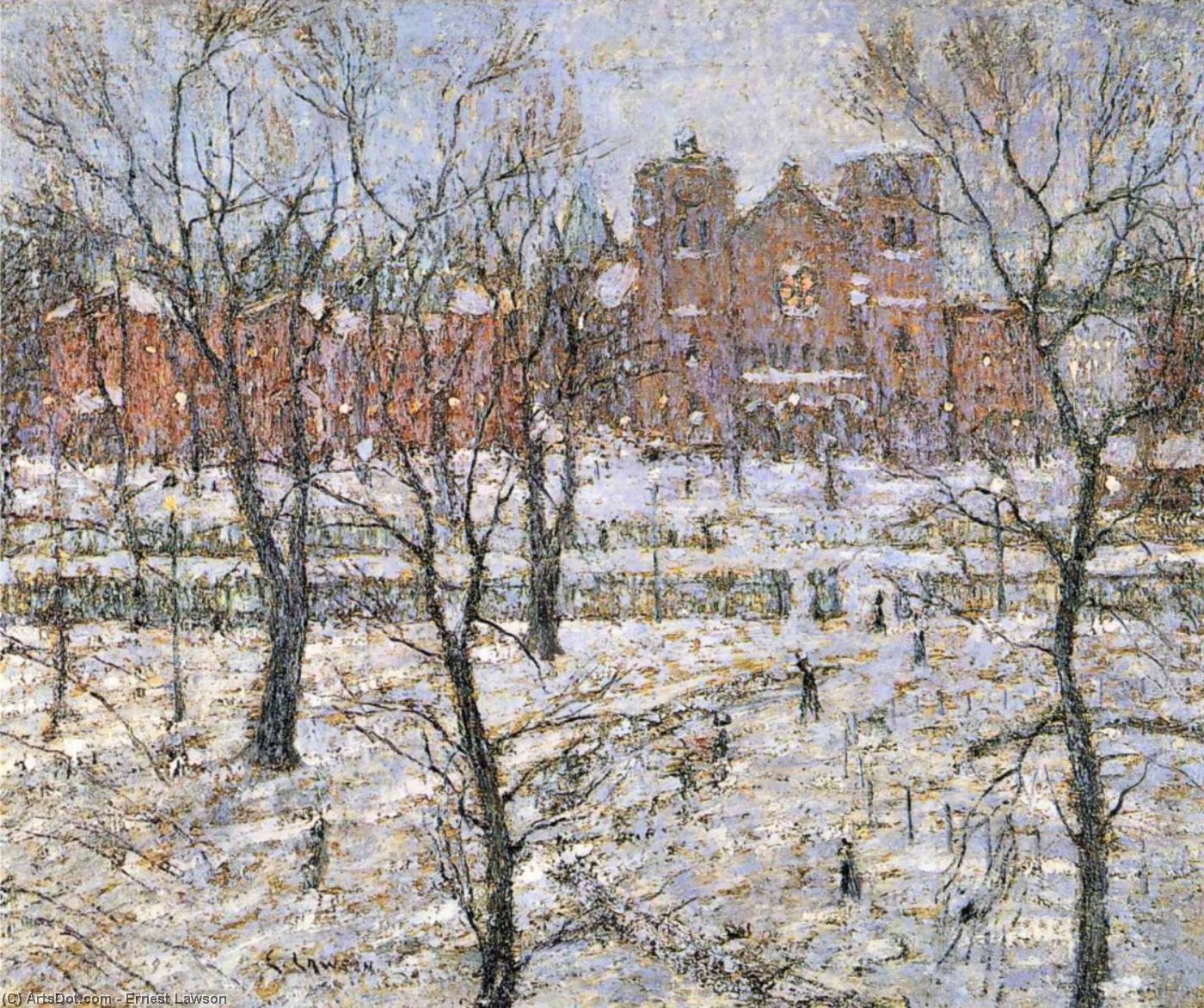 Wikioo.org - The Encyclopedia of Fine Arts - Painting, Artwork by Ernest Lawson - Stuyvesant Square in Winter