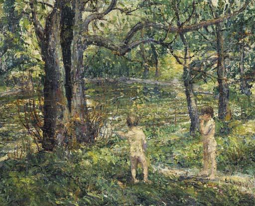 Wikioo.org - The Encyclopedia of Fine Arts - Painting, Artwork by Ernest Lawson - Swimming Pool in the Meadow