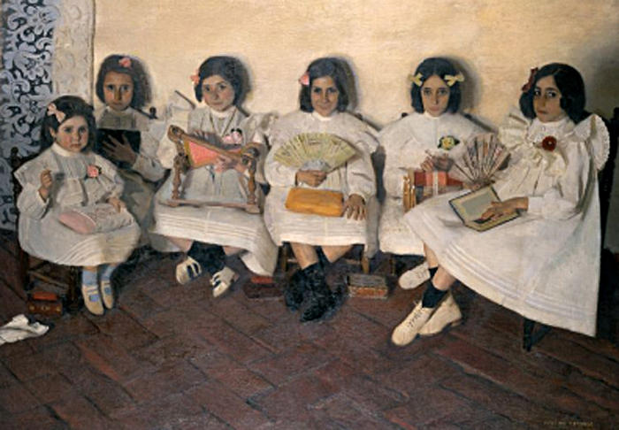 Wikioo.org - The Encyclopedia of Fine Arts - Painting, Artwork by Eugenio Hermoso Martínez - Niñas en la escuela