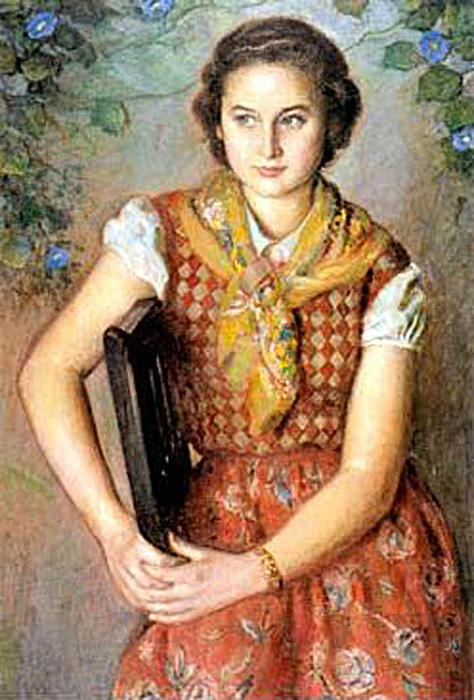 Wikioo.org - The Encyclopedia of Fine Arts - Painting, Artwork by Eugenio Hermoso Martínez - The girl with yellow scarf