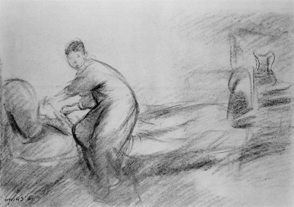 WikiOO.org - Encyclopedia of Fine Arts - Maľba, Artwork Everett Shinn - Woman Getting Into Bed