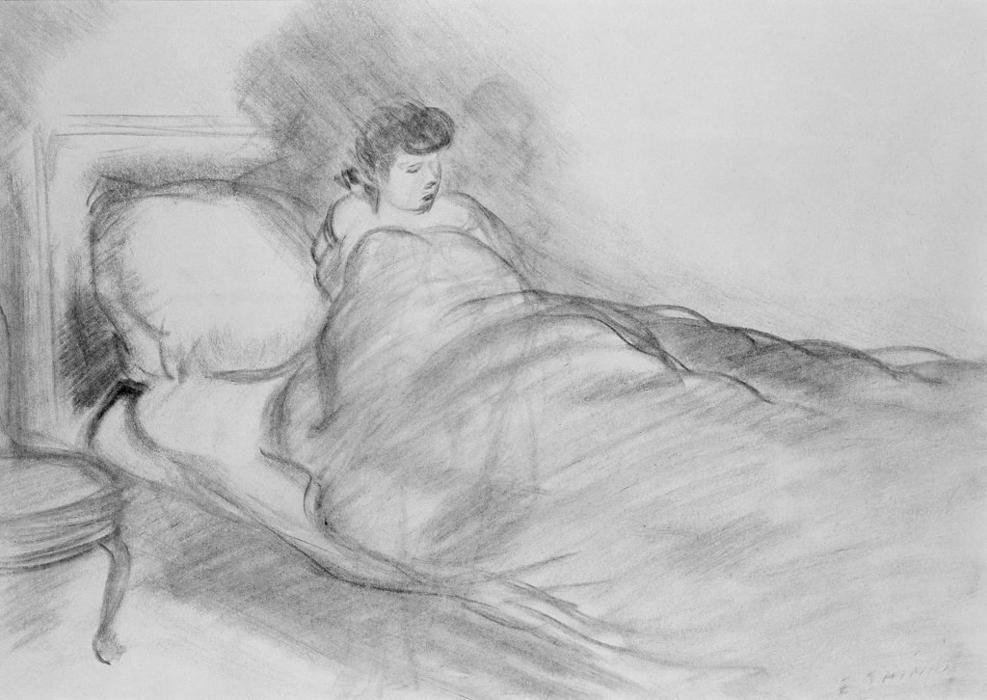 Wikioo.org – L'Enciclopedia delle Belle Arti - Pittura, Opere di Everett Shinn - donna a letto