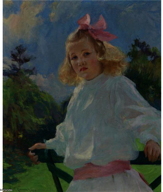 Wikioo.org - The Encyclopedia of Fine Arts - Painting, Artwork by Frank Weston Benson - Girl With Pink Bow