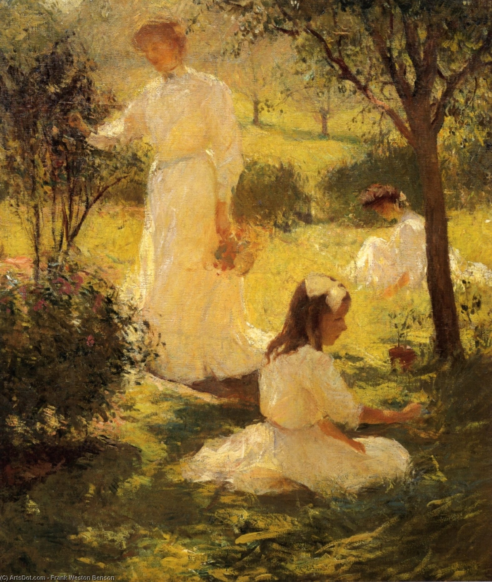 Wikioo.org - The Encyclopedia of Fine Arts - Painting, Artwork by Frank Weston Benson - Girls in the Garden